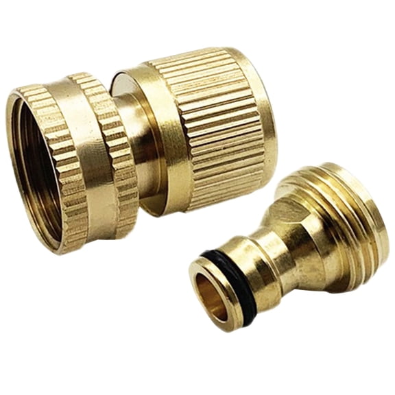1 Set Solid Brass Garden Hose Quick Connect, 3/4 Inch GHT Water Hose Quick Connector Male & Female Coupling, Heavy Duty Leak-Free Snap Fitting for Faucet & Spray Nozzle
