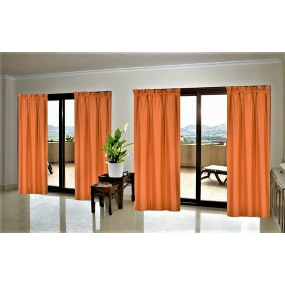 1 Set Solid Foam Backing Lined Room Darkening Blackout Window Curtain Panel Treatment Drape Rod Pocket Matte in Different Sizes 63", ORANGE R64