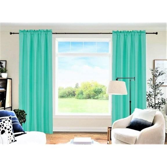 1 Set Solid Foam Backing Lined Room Darkening Blackout Window Curtain Panel Treatment Drape Rod Pocket Matte in Different Sizes 84", MINT R64