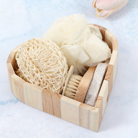 1 Set Spa Bathing Kit with Exfoliating Back Brush Bath Mitt Glove and Comb Heart Shaped Present Box for Relaxation and Muscle Relief for Home Spa Experience