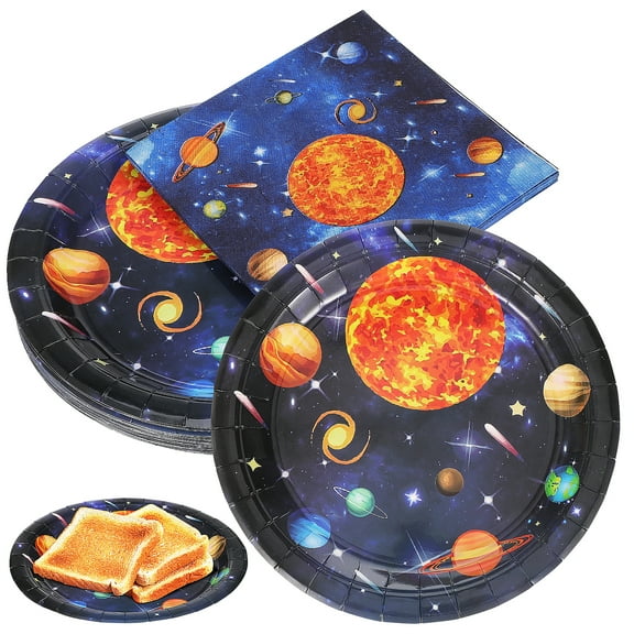 1 Set Space Paper Plates Party Serving Plates Decorative Serving Dish Party Trays Space Birthday Decorations