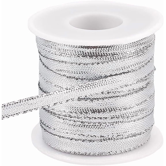 1 Set Sparkle Nylon Ribbon for Dreadlock Braiding Rope Gift Wrapping Ornament Hanging Silver 1/4 inch(7.5mm)