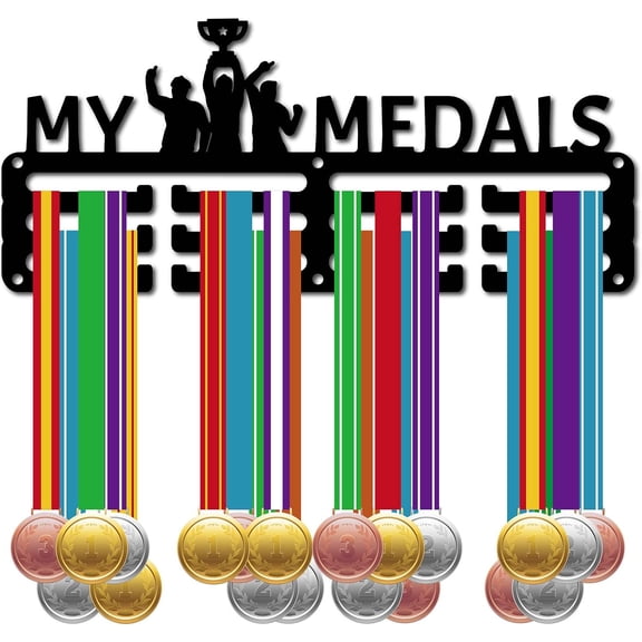 1 Set Sports Theme Iron Medal Hanger Holder Display Wall Rack 3-Line with Screws Trophy 125x290mm Hole: 5mm art