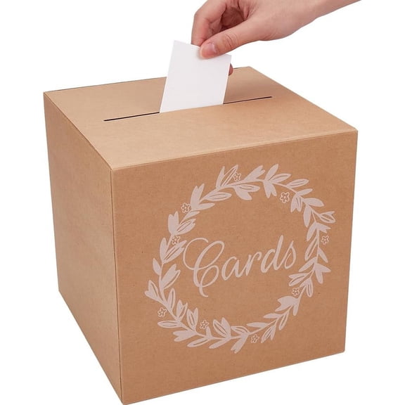 1 Set Square Printed Cardboard Boxes for Wedding Cards with 10 Paper Greeting Cards BurlyWood 22x22x22cm
