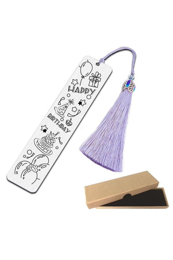 1 Set Stainless Steel Bookmarks with Nylon Tassel Big Pendant Decorations Word 125x56mm 1pc