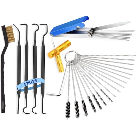 1 Set Stainless Steel Carburetor Cleaning Kit with Single Brush & 4 Hooks, Upgraded Torch Tip Cleaner for Motorcycle, Lawnmower, Small Engine, Welding Tips & Spray Guns