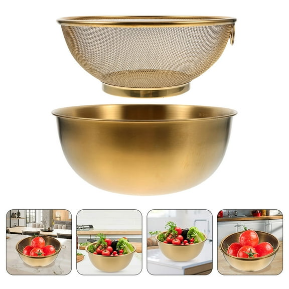1 Set Stainless Steel Colander and Bowl Set Kitchen Colander Strainer Basket Mesh Strainer Basket Drainer