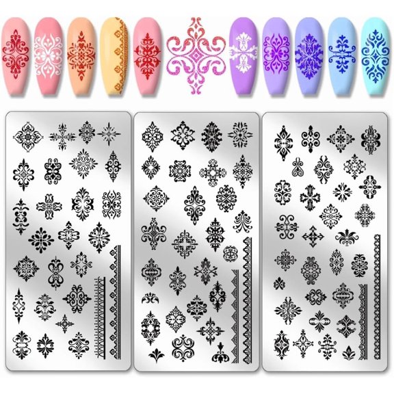 1 Set Stainless Steel DIY Nail Art Templates Template Tool Rectangle Floral 12x6cm 3pcs/set for Handmade