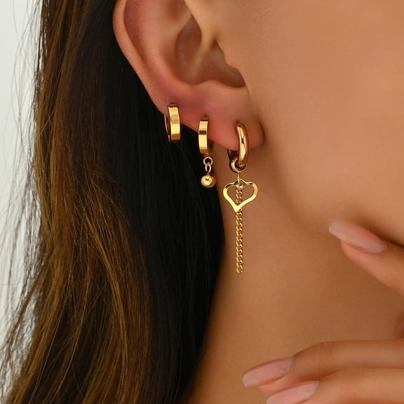 1 Set Stainless Steel Hollow Heart Pendant Long Tassel Earrings Golden 50x7mm Elegant Jewelry for Women colorful DIY