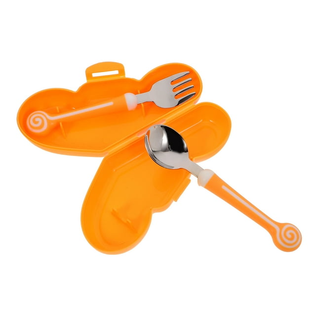 1 Set Stainless Steel Kids Spoon And Fork Set With Case Toddler Spoon