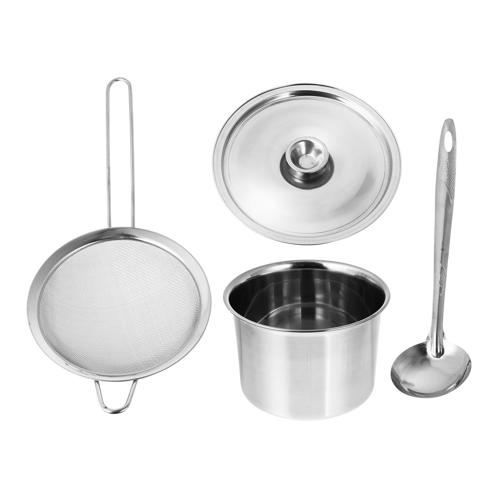 1 Set Stainless Steel Oil Basin with Lid and Colander Practical Oil
