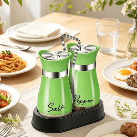1 Set Of Stainless Steel Salt And Pepper Seasoning Bottles With Base, Glass Bottle, Spice Distributor, Kitchen Accessories, Suitable For Dining Tables, RVs, Camping, Barbecue, Christmas And New Year