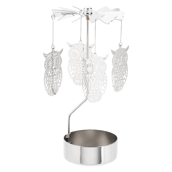 1 Set Stainless Steel Spinning Rotary Candle Holder Stand Rotating Carousel Tea Light for Wedding Christmas Party Decoration Owl 10.5x14cm