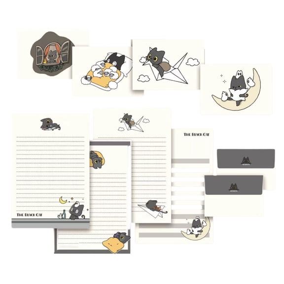 1 Set Stationery Paper and Envelopes Set Little Black Cats Letter Writing Paper Stationary Paper for Letter Writing