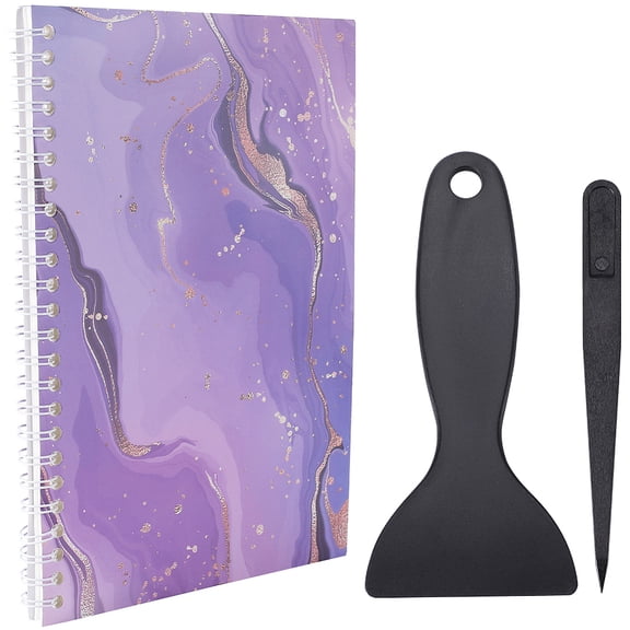 1 Set Sticker Collecting Loose-leaf A5 Spiral Bound Notebook Hand Account Release Paper with Plastic Scrapers & Anti-Static Beading Tweezers Medium Purple 210x153x4.5~13mm 32 pages/book 1 book