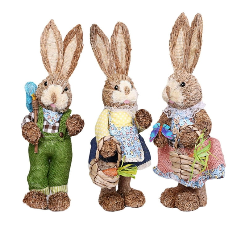 Cute Easter Straw Bunny Standing Rabbit Statue Sculpture Easter Theme Party Supplies Desktop Wedding Home Decoration Kids Toys D, Size: Medium