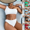 thumbnail image 1 of 1 Set Summer Swimsuit Set One Shoulder Solid Color Tight Sleeveless Padded Bathing Wireless High Waist Lady Bikini Set Water Sports Clothes, 1 of 7