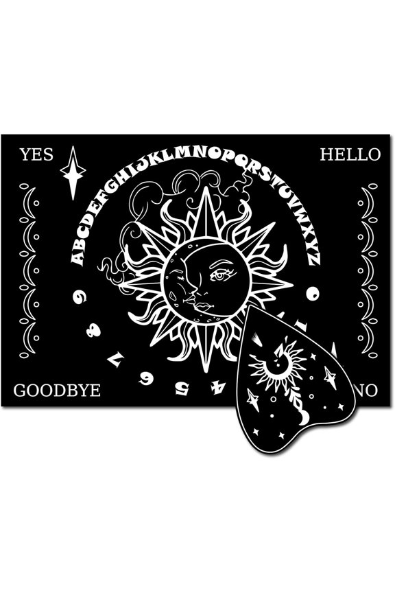 1 Set Sun Pendulum Board Set Dowsing Divination Board Wooden Metaphysical Message Spirit Talking Board Witch Altar Supplies with Planchette for Divination Wicca Meditation Black 11.8X8 Inch
