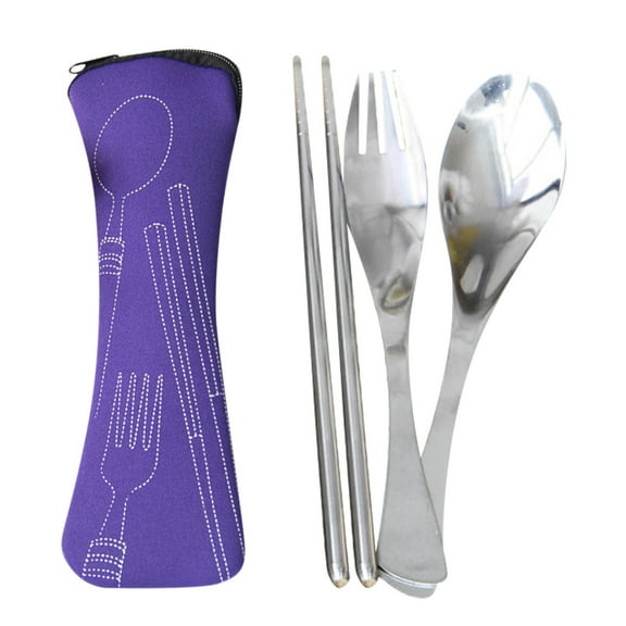 1 Set of Tableware (1X Cloth Bag + 1X Fork + 1X Spoon + 1 Pair of Chopsticks) Clearance! Portable Cutlery Set 3Pcs Stainless Steel Knife Fork Spoon Family Travel Camping Cutlery Tableware