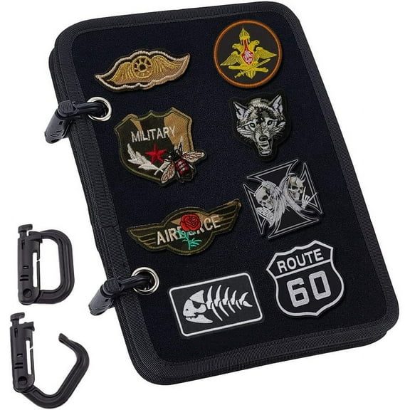 1 Set Tactical Patch Booklet Organizer 5 Pages Black Flip-Page Patch Book Holder MiniPanel Board with Removable D-Buckles for Military Army Combat Morale Emblem for DIY Dark Khaki