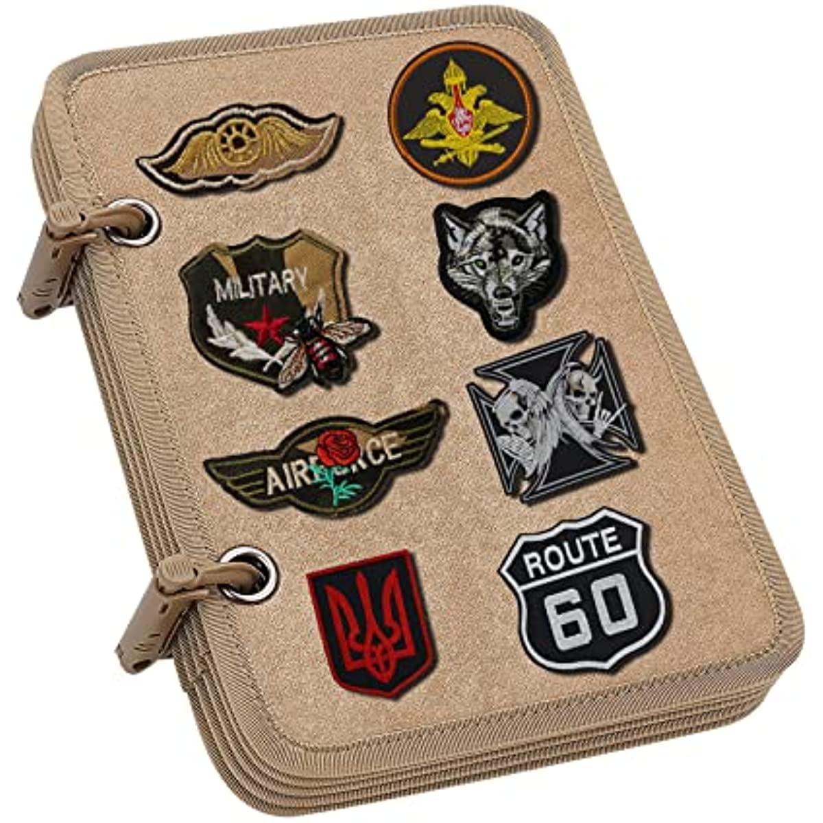 1 Set Tactical Patch Booklet Organizer 5 Pages Flip-Page Patch Book Holder  Mini Panel Board with Removable D-Buckles for Military Army Combat Morale  Emblem Dark Khaki 