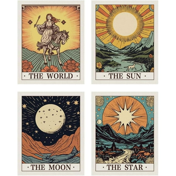 1 Set Tarot Tapestry Polyester Bohemian Astrology Wall Tapestry for Bedroom Living Room Decoration Rectangle Sun 500x400mm 4pcs/set