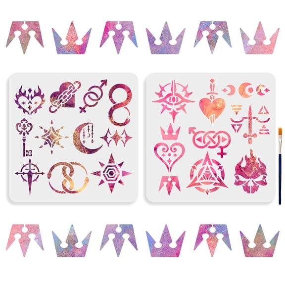 1 Set Tarot Theme PET Hollow Out Drawing Painting Stencils for DIY Scrapbook Photo Album with 1Pc Art Paint Brushes Mixed Shapes 300x300mm for DIY