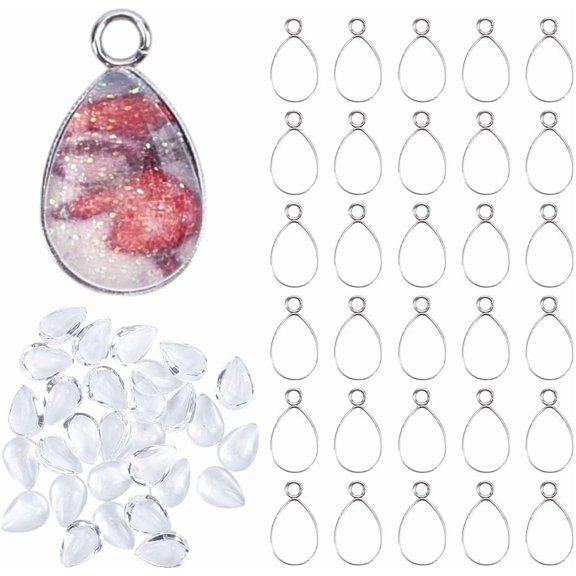 1 Set Teardop DIY 304 Stainless Steel Pendant Making Kit Stainless Steel Color 18.5x10.5x1mm Hole: 2mm