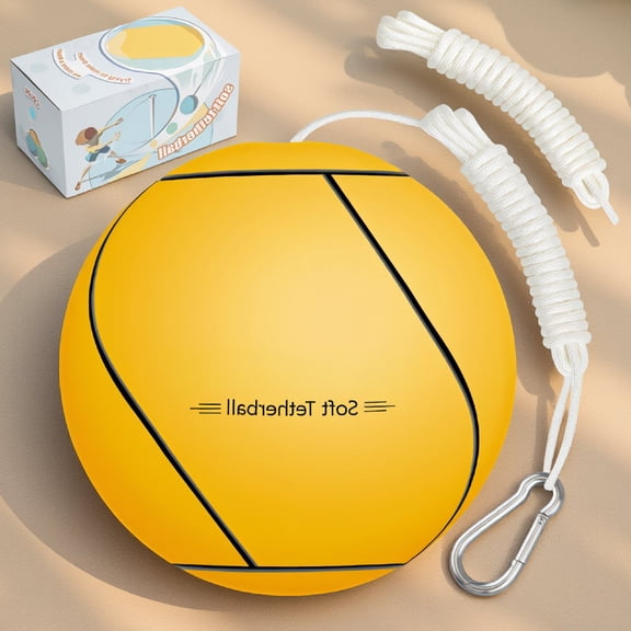 1 Set Tetherball and Rope Replacement Set with Ropes and Carabiner for Adults and Dogs, Yellow