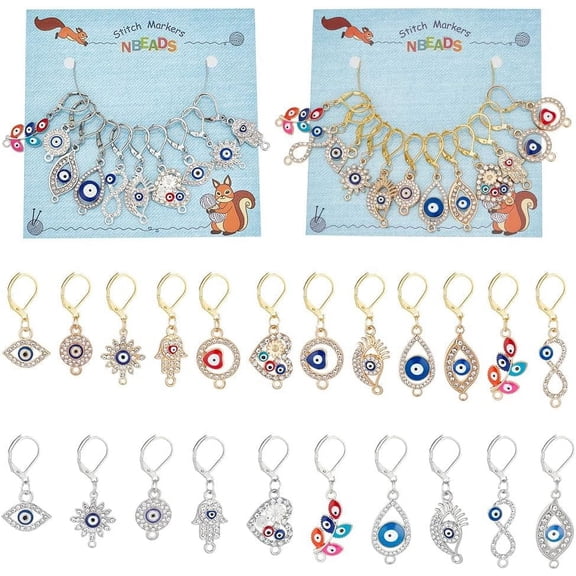 1 Set Theme Stitch Markers Alloy Enamel with Rhinestone Crochet Leverback Hoop Charms Locking Stitch Marker with Wine Glass Charm Ring for Handmade