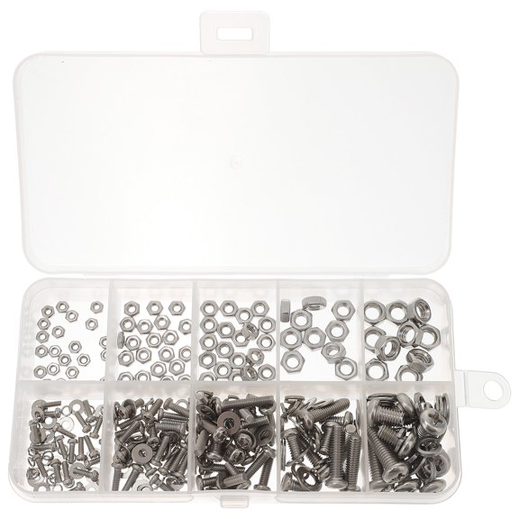 320-Piece Threaded Round Bolts, Nuts, and Washers Assortment Kit for Machine Repair and Maintenance