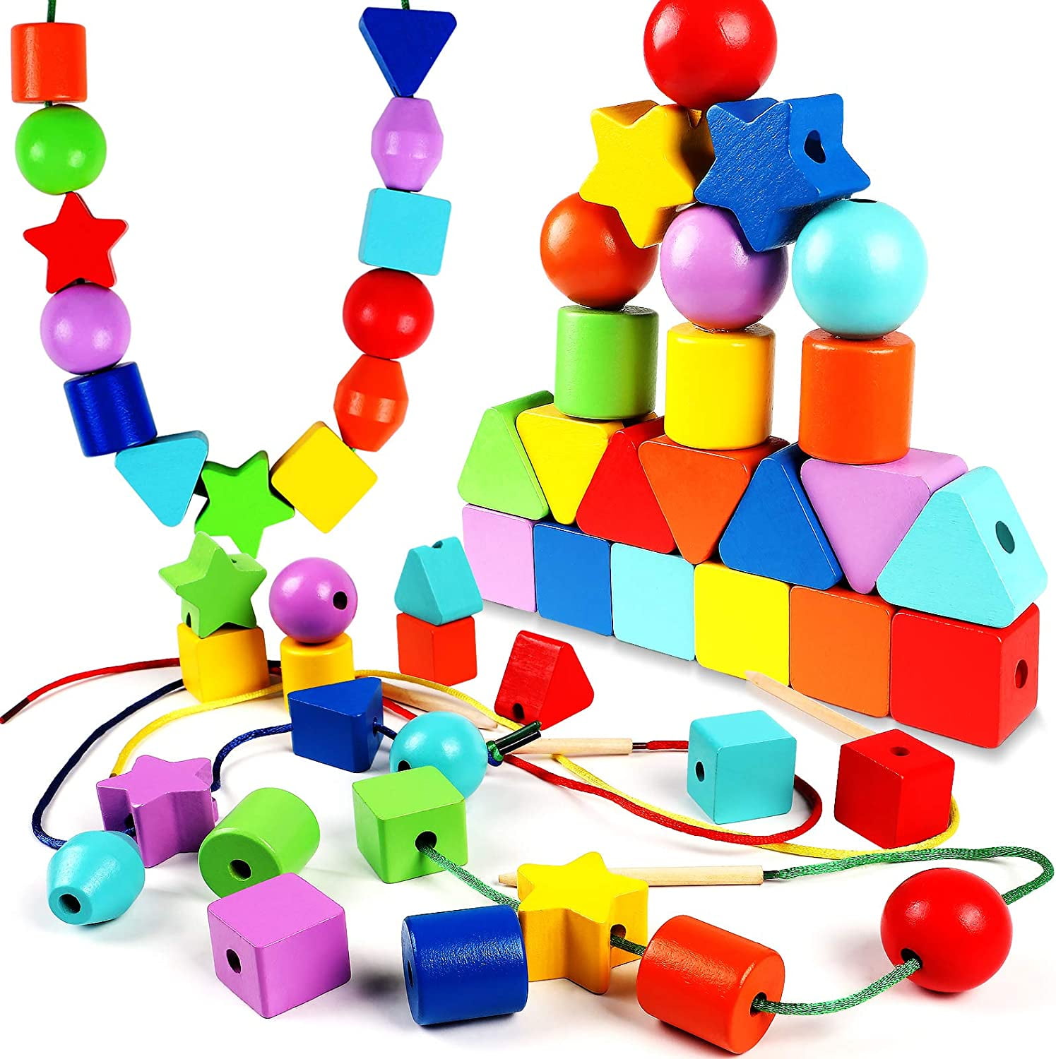 1 Set Threading Beads Toy Funny Stringing Lacing Beads Crafts Toy