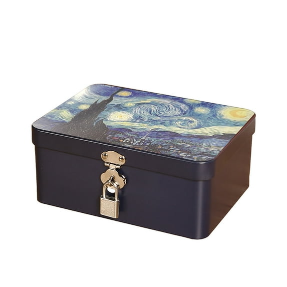 1 Set Tin Box with Lock Key Convenient Desktop Storage Box Vintage Style Jewelry Storage Case for Home