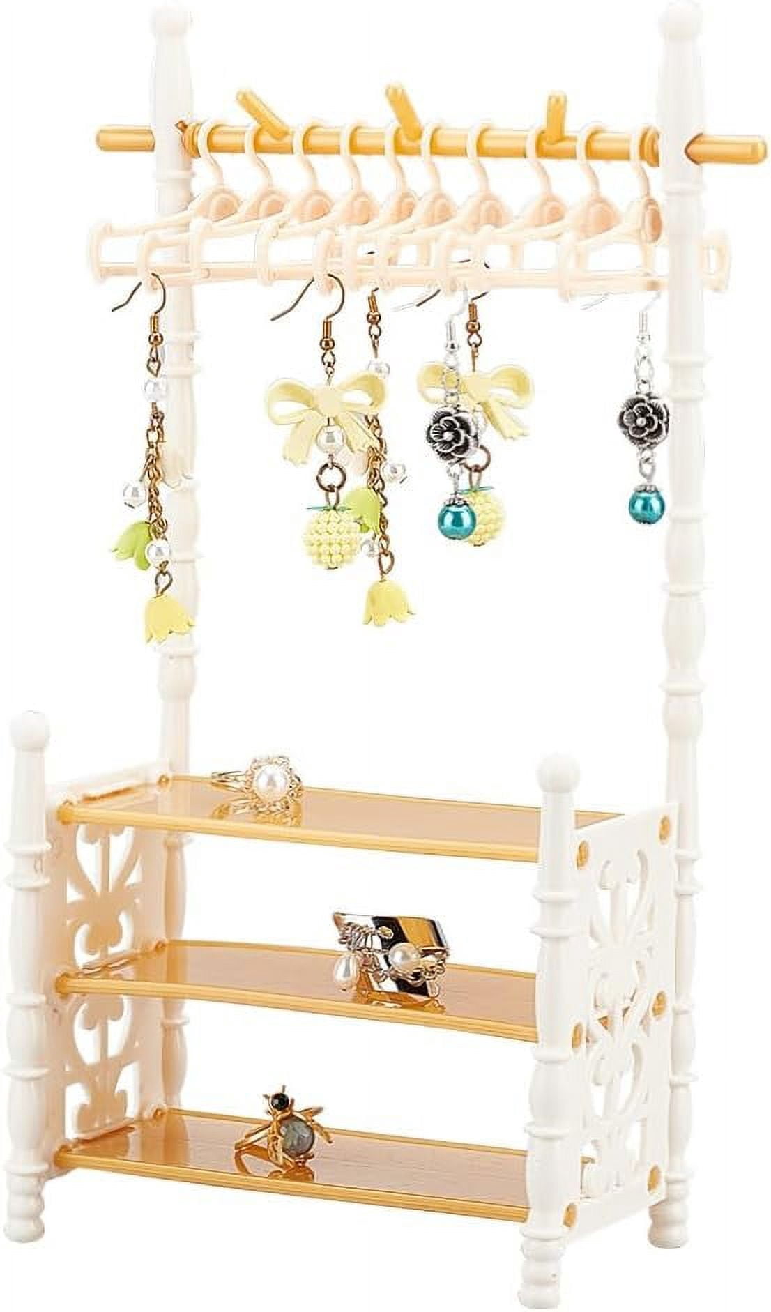 Pretty Small Racks 1 Set Tiny Clothes Rack with Beige Mini Hangers Small Plastic Jewerly ...