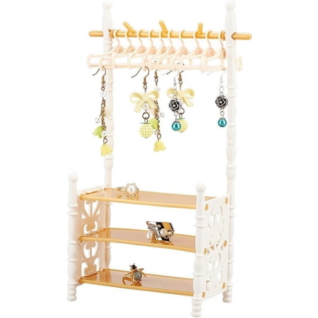 1 Set Tiny Clothes Rack with Beige Mini Hangers Small Plastic Jewerly Display Rack for Earrings and Rings Garment Rack Dress Up Rack for Miniature House Decor 4.78x10 Inch DIY