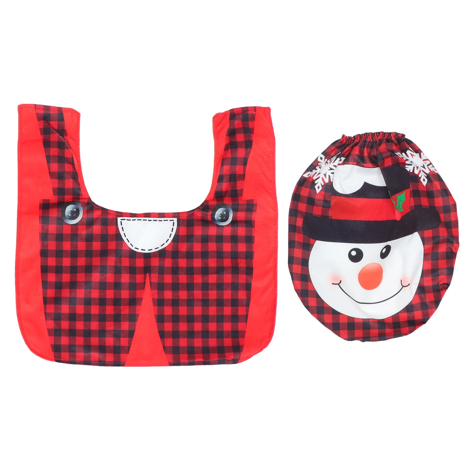1 Set Toilet Seat Lid Cover Christmas Patterns Toilet Mat Rug Xmas