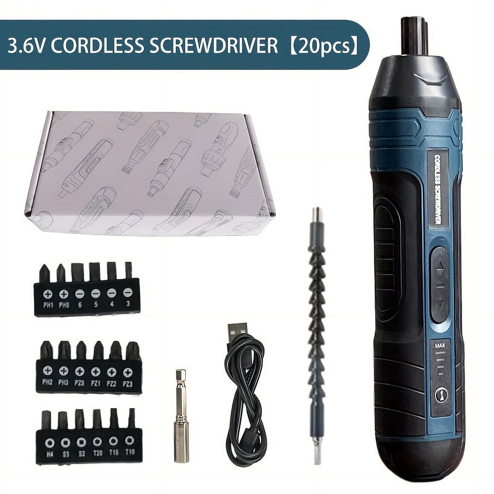 1 Set Torque-Adjustable Straight Handle 3.6V Electric Screwdriver, Small Multi-Functional Disassembly and Screwdriving Tool with Lithium Battery
