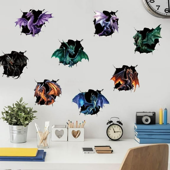 1 Set Translucent PVC Self Adhesive Wall Stickers Waterproof Building Decals for Home Living Room Bedroom Wall Decoration Dragon 600x380+960x300mm 3 sheets/set