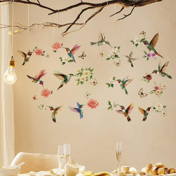 1 Set Translucent PVC Self Adhesive Wall Stickers Waterproof Building Decals for Home Living Room Bedroom Wall Decoration Hummingbird 1180x390+900x300mm 3 sheets/set