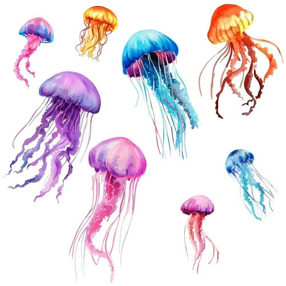 1 Set Translucent PVC Self Adhesive Wall Stickers Waterproof Decals for Home Living Room Bedroom Wall Decoration Jellyfish 960x300mm 3 sheets/set.