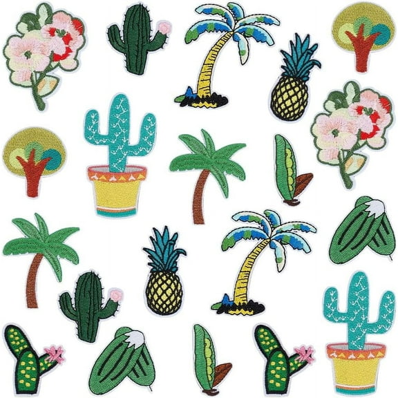 1 Set Tree Cactus Flower Embroidery Cloth Iron on/Sew on Patches Appliques Sewing Craft Decoration Mixed Color 46~93x26~60x1.3~1.8mm 10pcs/set