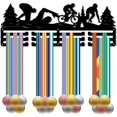 thumbnail image 1 of 1 Set Triathlon Medal Holder Hanger Swim Bike Run Medal Display Rack Metal Iron Medal Organizer Stand Frame Hanging Over 60 Medals Mountain Wall Mounted Hanger for Dancer Ballet Runner 15.7x6Inch, 1 of 7