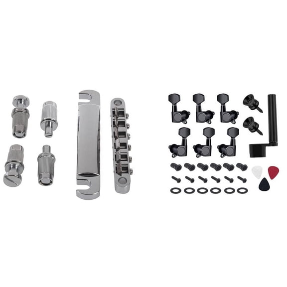 1 Set Tune-O- Bridge Tailpiece Tail for LP with 1 Set String Tuning Pegs Keys 3 Left 3 Right Heads Knobs