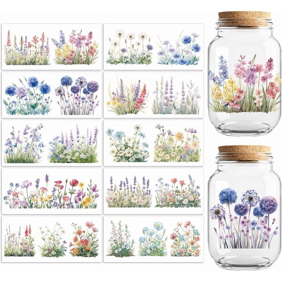 1 Set UV DTF Cup Transfer Wraps Stickers Flower Cluster 10 Sheets Waterproof Vinyl 16oz Coffee Glass Cup Tumbler Bottle Mug Decals for Men Women
