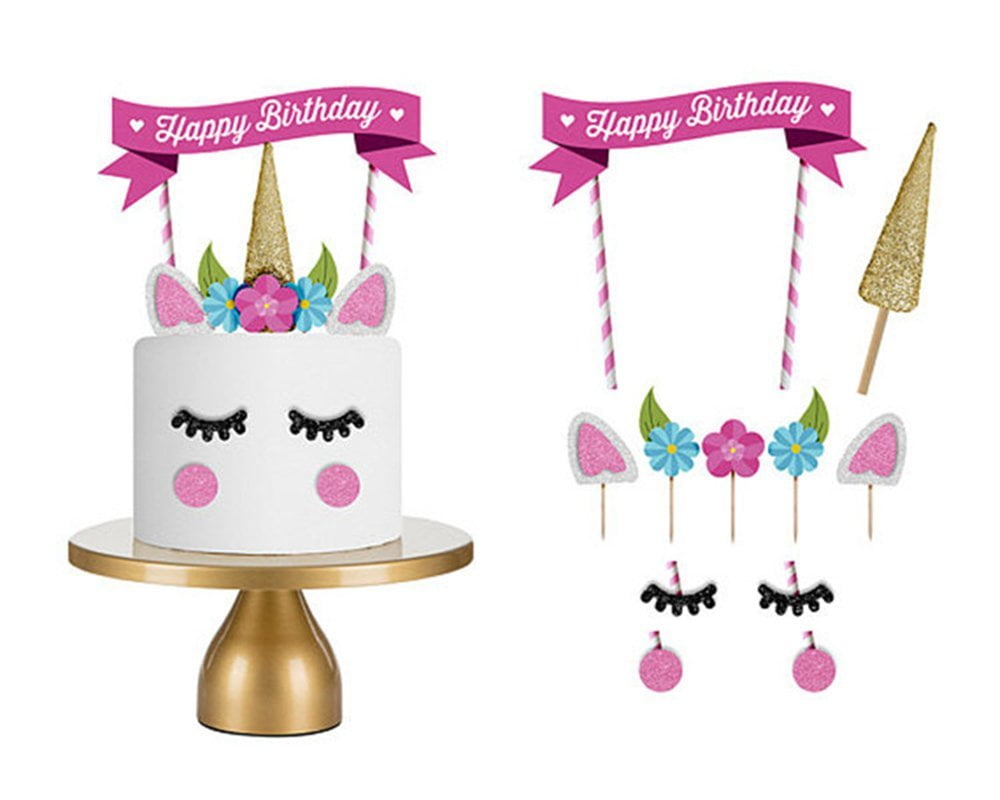 1-Set Unicorn Cake Topper Set Cute Birthday Party Decoration for Girls, Baby Shower & Wedding Cakes DIY Unicorn Theme Supplies TIKA