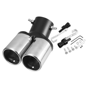 1 Set Universal Car Curved Exhaust Tip Muffler Tailpipe 2.5 Inch Inlet 2.5 Inch Outlet Silver Tone Black