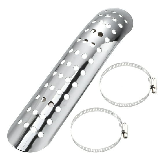 Unique Bargains 1 Set Universal Motorbike 10.63'' Curvedwith Holes Silver Tone Exhaust Pipe Heat Shield Cover Guard Protector for Harley
