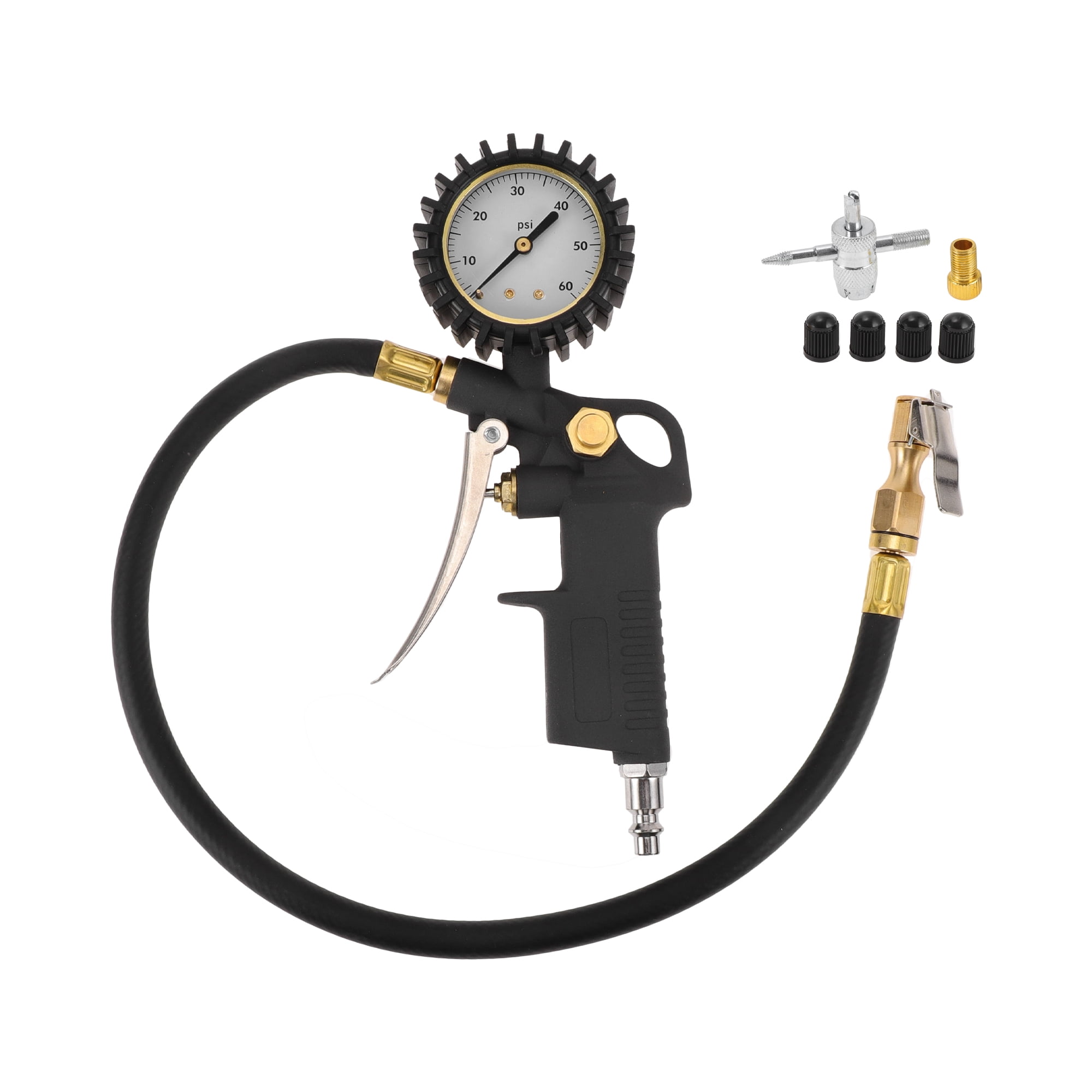 Unique Bargains 1 Set Universal Digital Tire Pressure Gauge with Inflator Air Chuck 0-60PSI GHI07-60PSI Air Pressure Meter for Cars White