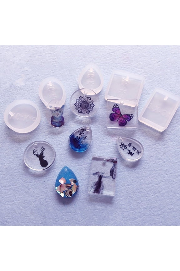 1 Set Variety Pendant Silicone Molds, Geometric Molds with Hanging Hole, Craft Making DIY, Jewelry UV Resin Mold, Necklace Keychain Molds for Epoxy Resin