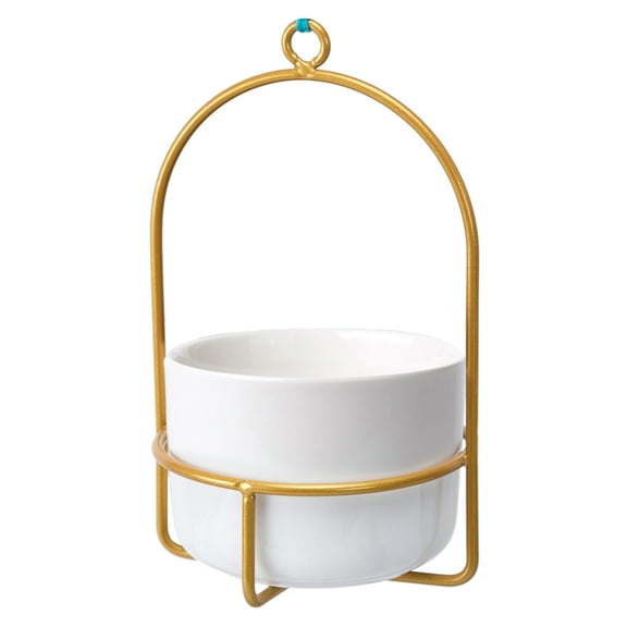 1 Set Wall Hanging Flower Pot Iron Rack with Ceramic Pot Home Decor Golden Frame White Flowerpot